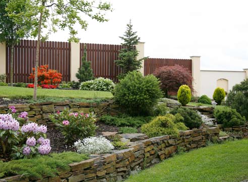 Садовая композиция, подпорная стенка