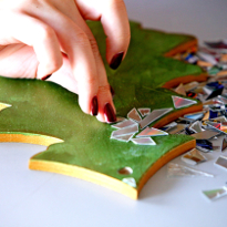 мозаика из дисков, новогоднее украшение, елочные игрцшки