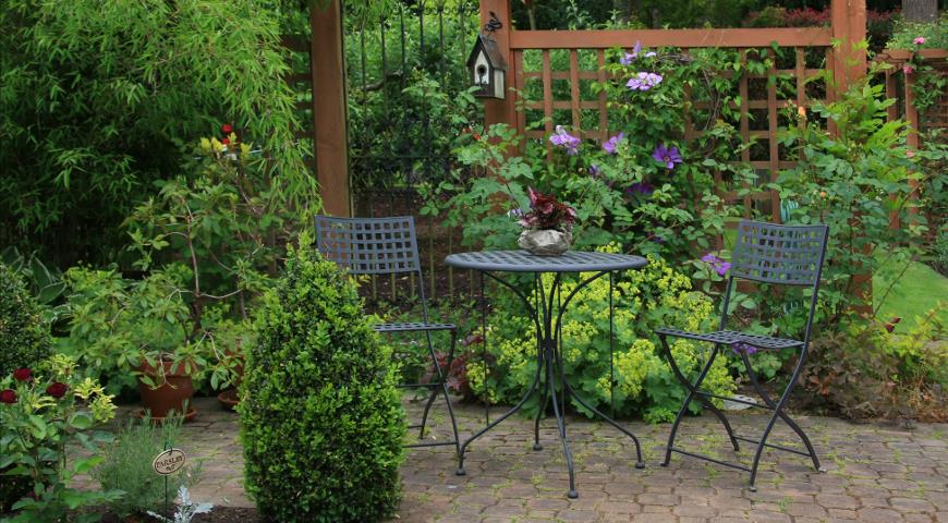 сад, садовая мебель, дизайн сада, отдых, площадка для отдыха