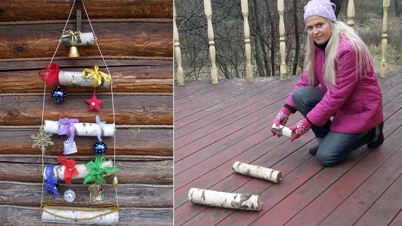 Креативная новогодняя елка из поленьев своими руками
