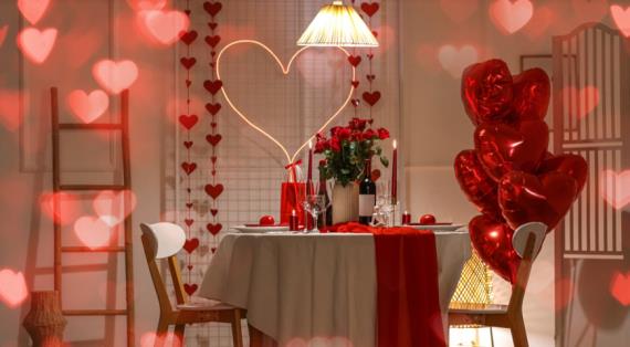 Интерьер к Дню святого Валентина, романтичный ужин